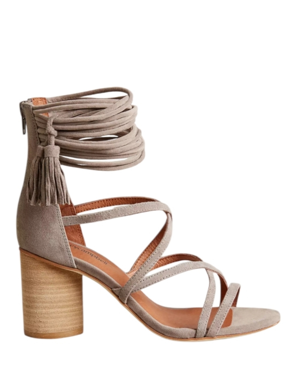 Jeffrey Campbell | Despina Taupe Fringe Strappy Block Heel Leather Sandals 9M